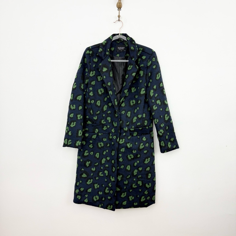 ASOS Brave Soul Leopard Print Jacket Abstract Blue Green Statement Coat Size S - Picture 2 of 7